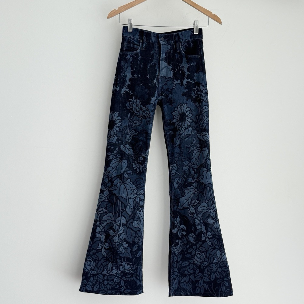 Mother Jeans 24 Blue The Doozie Sneak Floral High Waist Flared Sing Me To Sleep